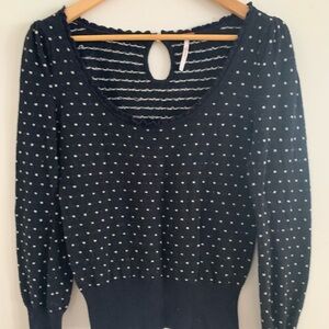 Free People Sweater Size Large Retro Love Polka Dot Ruffled Scoopneck Wool